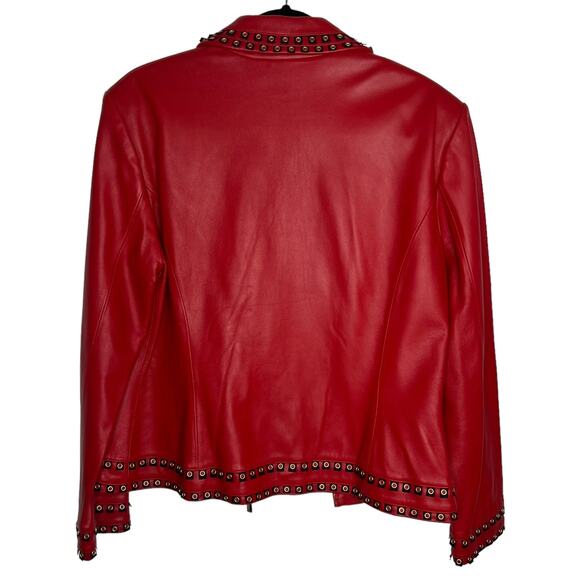 St. John Sport Red Leather Jacket Blazer Grommet Detailing Size Large - Picture 5 of 15